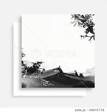 韓国 モノクロ 水彩画 68645738