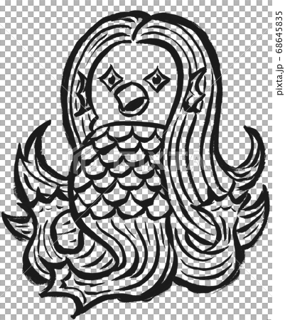 疫病退散 妖怪アマビエの手描きの墨絵イラスト 文字なし 疫病退散 妖怪アマビエの手描きの墨絵イラスト 文字なし 68645835
