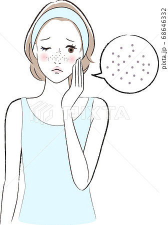 顔の毛穴が目立って気になる女性のイラストのイラスト素材 顔の毛穴が目立って気になる女性のイラストのイラスト素材