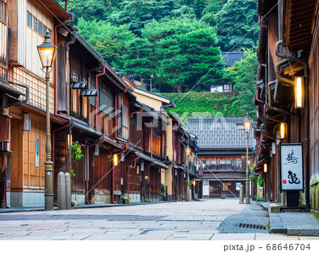 Kanazawa Higashi Chaya Street Morning View Stock Photo