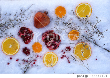 Fresh mixed fruit on snow 68647491