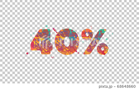 40 percent - typography inscription with multicolored spots of paint in red, yellow, teal colors on white background. 68648660