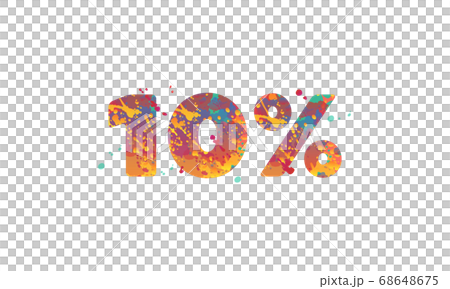 10 percent - typography inscription with multicolored spots of paint in red, yellow, teal colors on white background. 10 percent - typography inscription with multicolored spots of paint in red, yellow, teal colors on white background. 68648675