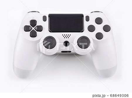 Joystick gaming controller isolated on white background , Video game console developed Interactive Entertainment Joystick gaming controller isolated on white background , Video game console developed Interactive Entertainment 68649306