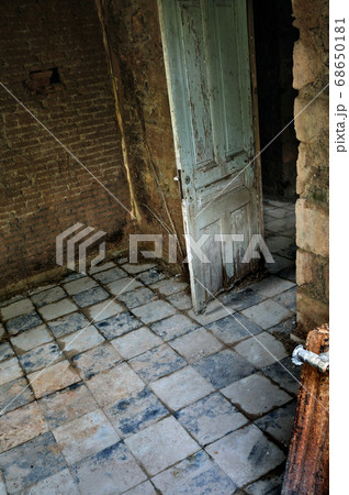 decayed room interior with tiled floor decayed room interior with tiled floor 68650181