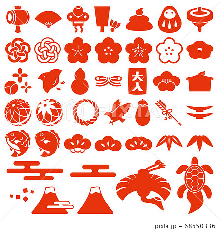 正月素材 縁起物アイコンセット「赤」 68650336