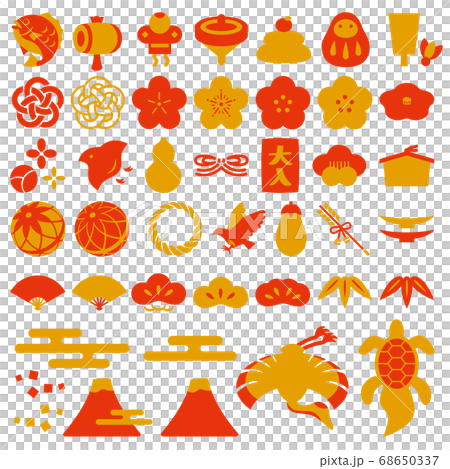 新年的材料幸運符圖標集“金紅色” 68650337