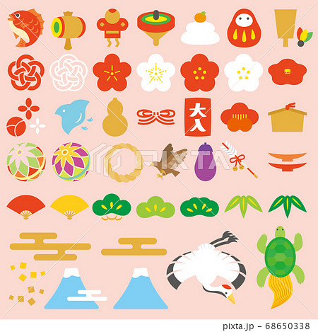 正月素材 フラットな縁起物アイコンセット 68650338