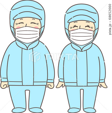 無塵服を着た中高年からシニアの男女 - マスク・ブルー 68652660