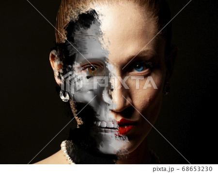 Portrait of woman with Halloween skull make up Portrait of woman with Halloween skull make up 68653230