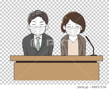 2人で謝罪会見 マスク付きのイラスト素材