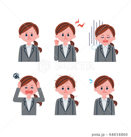 ストレスがたまっている女性会社員のイラストセット 68658860