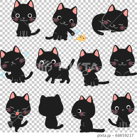 かわいい黒猫のポーズイラストセットのイラスト素材