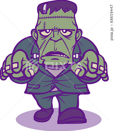 歩くフランケンシュタインの怪物 2頭身 紫 のイラスト素材