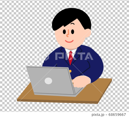 西裝外套男孩在計算機上工作（簡單的顏色） 68659667