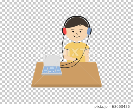 Illustration of a boy doing a hearing test Illustration of a boy doing a hearing test 68660426
