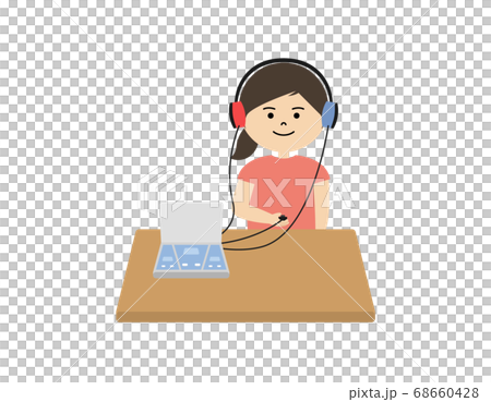 Illustration of a girl doing a hearing test 68660428