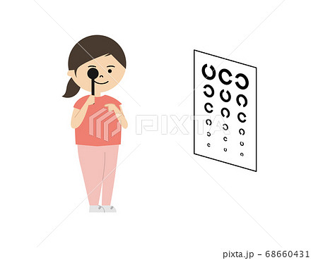 視力検査をしている女の子のイラストのイラスト素材