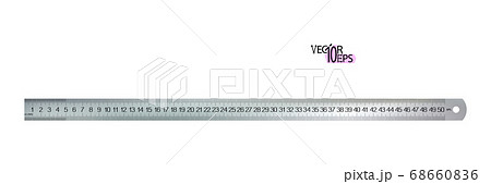 Top view realistic metal centimeters ruler, measuring tool isolated on white background. 50 sm, cm, meter instrument locksmiths or carpenters, craft and school supplies. Vector illustration 68660836