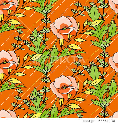 Poppies stripped seamless pattern. Abstract poppy seamless pattern for textile design. Floral seamless vector pattern. Graphic modern pattern. Vector illustration background. Vector design print Poppies stripped seamless pattern. Abstract poppy seamless pattern for textile design. Floral seamless vector pattern. Graphic modern pattern. Vector illustration background. Vector design print 68661138