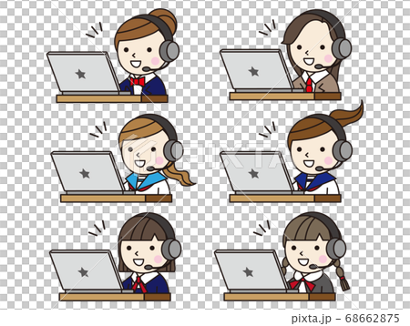 Icon（學生遠程辦公）女學生在線課程-插圖素材 [68662875] - PIXTA圖庫