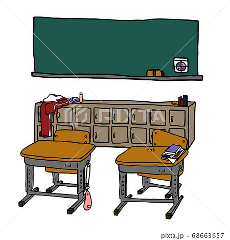 学校の教室のロッカー近く後方座席のイラスト素材
