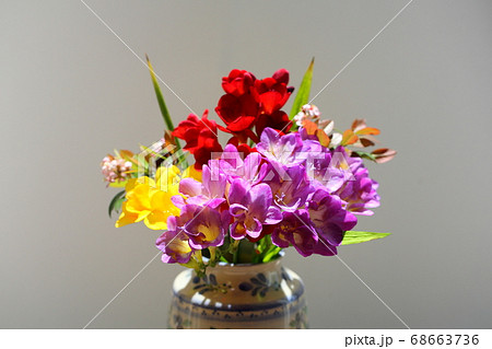 フリージアの花束の写真素材