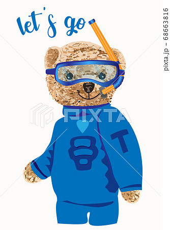 Scuba diver teddy bear drawing. A cute bear is about to dive into the water. Isolated object 68663816