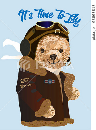 Teddy bear drawing. Simpotic bear pilot, preparing for flight. Vector drawing 68663818