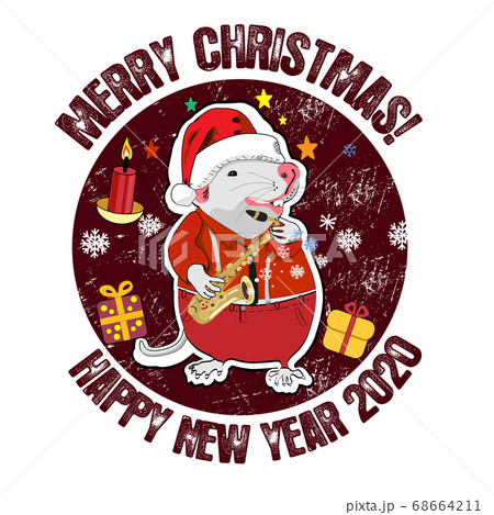 2020 Christmas mouse stickers. 2020 Chinese New Year of the Rat. Dedicated to the year of the mouse. Funny mice play musical instruments. For design and cards. 68664211