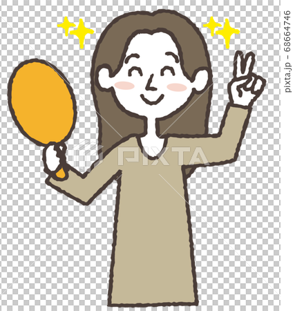 拿著鏡子和做和平標誌的一名少婦的例證 拿著鏡子和做和平標誌的一名少婦的例證 68664746