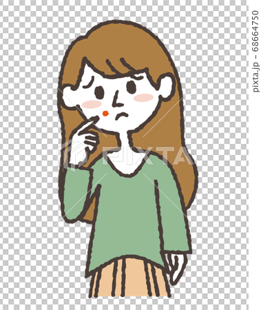 遭受突破在她的臉上一個年輕女子的插圖 遭受突破在她的臉上一個年輕女子的插圖 68664750