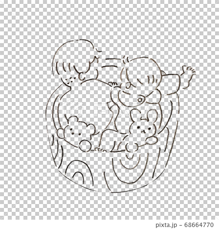 兄弟で木箱に入るカットイラストのイラスト素材