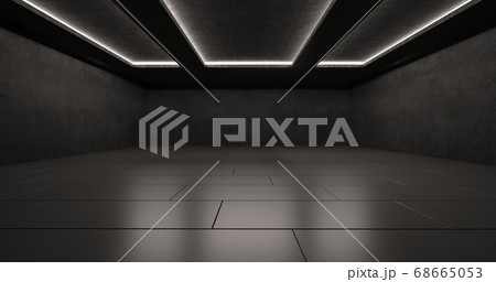 Abstract architectural minimalistic background. Contemporary showroom. Modern concrete exhibition tunnel. Empty gallery. Backlight. 3D illustration and rendering. 68665053