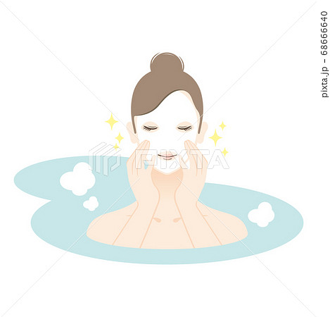 入浴しながらパックする女性のイラストのイラスト素材