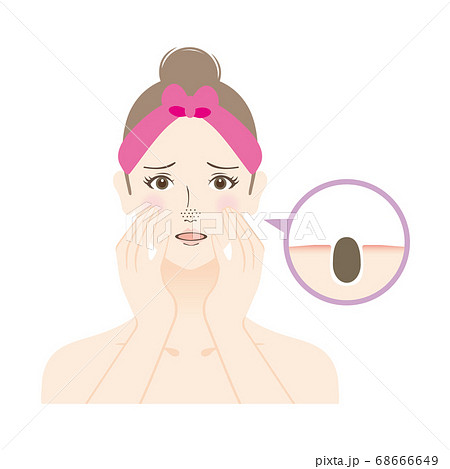 毛穴に悩む女性のイラストのイラスト素材