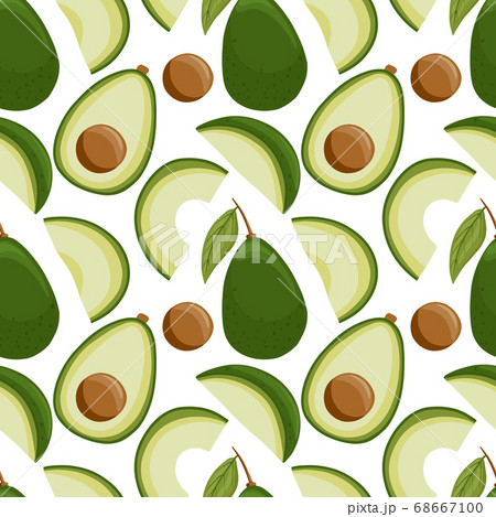 Vector avocado seamless pattern in cartoon style. Bright avocado vegetables isolated on white background. Vector avocado seamless pattern in cartoon style. Bright avocado vegetables isolated on white background. 68667100