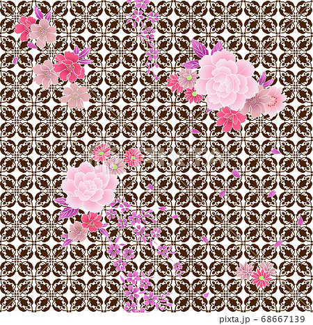 薔薇と桜のレトロな壁紙のイラスト素材