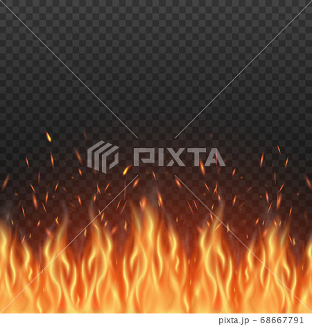 Burning flame fire border template realistic vector mockup illustration isolated. 68667791