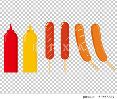 マスタードとケチャップソースをかけたフランクフルトのベクターイラスト のイラスト素材