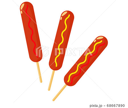 マスタードとケチャップソースをかけたフランクフルトのベクターイラスト のイラスト素材
