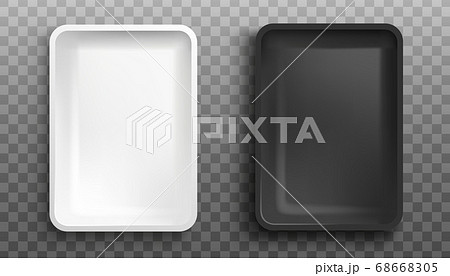 Isolated foam tray food container mockup set in black and white color 68668305