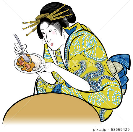 浮世絵-カレーを食べる花魁 浮世絵-カレーを食べる花魁 68669429