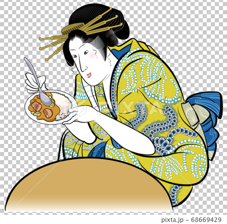 浮世絵-カレーを食べる花魁 浮世絵-カレーを食べる花魁 68669429