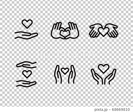手とハートのアイコンのセット／チャリティー／優しさ／愛／医療／支え／援助 68669810