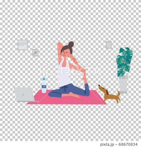 オンラインヨガをする女性　イラスト 68670834