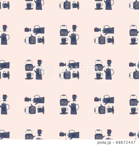 Tea ceremony navy blue ornament seamless pattern. 68672437