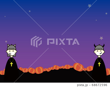 ハロウィン_仮装_マスク着用_背景(夜空) 68672596
