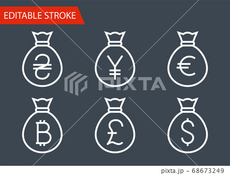 Bags with Money Thin Line Vector Icons Set Bags with Money Thin Line Vector Icons Set 68673249