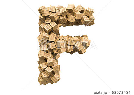 Letter F from wooden boxes. 3D rendering 68673454